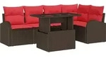 Garten-sofa-set Mit Kissen 6 Pcs Braun Und Rot Poly-rattan Vidaxl
