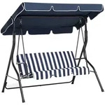 Beliani - Hollywoodschaukel Blau/wei&szlig; Stahl Sonnendach Verstellbar Outdoor...