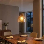 Pendelleuchte H&auml;ngeleuchte Deckenleuchte Metall Schwarz Glas Amber Holz H120cm