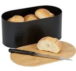 Relaxdays Brotkasten, Bambus & Stahl, Deckel Als Schneidebrett, Hbt: 15,5 X 34 X 18,5
