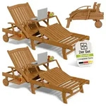 Juskys&reg; 2er Set Sonnenliege Sunscape - Natur, Akazie Holz, Verstellbarer Tisch...