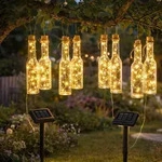Au&szlig;enlampe Lichterkette Garten Solarlampe 4-flammig, Led Terrassenleuchte Glas