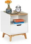 Relaxdays - Nachttisch Mit Holzbeinen, Skandinavisches Design, Schublade,...
