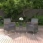 3-tlg. Garten-essgruppe Poly Rattan Grau - Vidaxl