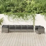 8-tlg. Garten-lounge-set Mit Kissen Grau Poly Rattan - Vidaxl