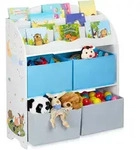 Kinderregal, 4 Boxen, Lagerfeuer Motiv, Spielzeug Aufbewahrung, Kinderzimmer Regal