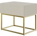 Veldio - Nachttisch Mit Schublade, Graubeige Taupe Mit Goldenem Metallgestell, 50 Cm