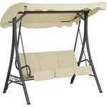 Hollywoodschaukel Beige Stahl Sonnendach Verstellbar Kissen Outdoor Terrasse