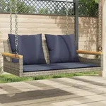 Vidaxl Swing Bench With Cushions Grey 109x62x40 Cm Poly Rattan