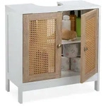 Waschbeckenunterschrank, 60 Cm Breit, 2 F&auml;cher, Siphon-aussparung, Rattan-t&uuml;ren,