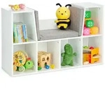B&uuml;cherregal Mit Sitzkissen, Kinderregal Mit 6 F&auml;chern, 63x103x30 Cm, Gepolstert,