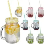 16 X Trinkgl&auml;ser Mit Strohhalm, 400 Ml, Hxbxt: 13x10,5x15 Cm, Deckelgl&auml;ser Mit