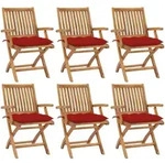 Klappbare Gartenst&uuml;hle Mit Kissen 6 Stk. Massivholz Teak Vidaxl