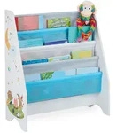Relaxdays Kinder B&uuml;cherregal, 4 H&auml;ngefacher, Lagerfeuer Kindermotiv,