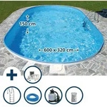Stahlwandpool Set Oval Fidschi 600x320x150 Cm, Stahl 0,8 Mm Wei&szlig;, Folie 0,6 Mm Blau,