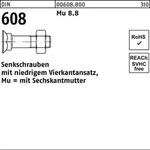Din 608 Senkkopfschraube M10x40 Stahl 8.8 Blank M. Nase U. Mutter 100 Stk