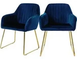 Esszimmerst&uuml;hle 2er Set, Sitzfl&auml;che Aus Samt, Blau, Wohnzimmerstuhl Mit R&uuml;cken-