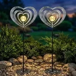 2x Led Solarleuchte Gartenlampe Glas Herz Wegeleuchte Metall Silbergrau H 82 Cm