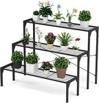 Costway - 3-stufiger Metall Blumentreppe Blumenregal, Pflanzenstaender...