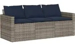 Gartensofa Mit Kissen 3-sitzer Grau Poly Rattan Vidaxl