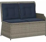 Gartenbank Mit Kissen Grau Und Marineblau Poly-rattan Vidaxl