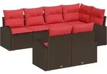 Garten-sofa-set Mit Kissen 7 Pcs Braun Und Rot Poly-rattan Vidaxl