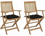 Klappbare Gartenst&uuml;hle 2 Stk. Mit Kissen Massivholz Akazie Vidaxl
