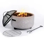 Relaxdays Feuerschale, &Oslash; Schale 44 Cm, Funkenschutz, Sch&uuml;rhaken, Steinoptik,...