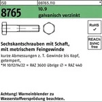 Iso 8765 Sechskant-schaftschraube Feingewinde M16x130 Stahl 10.9 Galvanisch Verzinkt