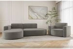 Sofa Set 2-teilig Sessel Und Ecksofa Palma Xs Stoff Noel Grau Ottomane Links