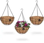 Relaxdays - Blumenampel 3er Set, Metallkorb & Kokoseinlage, H X D: 48 X 31 Cm,