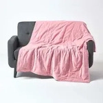 Homescapes - Wattierte Samtdecke Rosa &ndash; Tagesdecke Baumwollsamt, 125x150 Cm