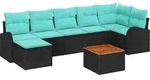 Gartensofa-set 8 Pcs Schwarz Und T&uuml;rkis Poly-rattan Vidaxl