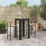 3-tlg. Gartenbar-set Schwarz Poly Rattan & Massivholz Akazie Vidaxl