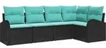 Gartensofa-set Mit Kissen 5 Pcs Schwarz Und T&uuml;rkis Poly-rattan Vidaxl