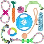 Relaxdays Hundespielzeug Set 10 Teilig, Tauspielzeug, Zerrspielzeug, Wurfscheibe,