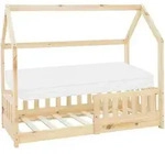 Ml-design Kinderbett 70x140 Cm Natur Mit Matratze, Rausfallschutz, Dach Und