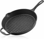 Gusseisen Bratpfanne &Oslash; 34 Cm Mit Griff, Stiel Und Zwei Ausgie&szlig;er, Gerippt -
