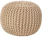 Homescapes Runder Strickpouf 100% Baumwolle, Cremewei&szlig;