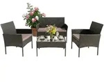 Relaxdays Gartenm&ouml;bel Set, 4-tlg. Rattan Sitzgruppe, 4 Personen, Bank, Sessel &