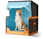 Relaxdays Hundestrandkorb, Rattan, Mit Napf, Hundesessel Mit Dach, Hbt: 95x75x65 Cm,