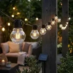 2x Led Au&szlig;enleuchte Lichterkette Gartenleuchte Solar Schwarz Hanfseil L 460 Cm