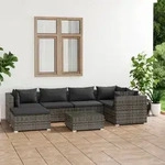7-tlg. Garten-lounge-set Mit Kissen Poly Rattan Grau Vidaxl