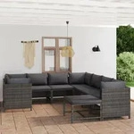 Vidaxl 9-tlg. Garten-lounge-set Mit Kissen Poly Rattan Grau