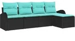 Sofa Set Mit Kissen 5 Pcs Schwarz Und T&uuml;rkis Poly-rattan Vidaxl