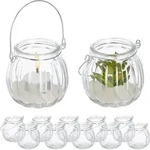Relaxdays - Windlicht Glas, 12er Set, Teelichthalter Mit Silbernem Henkel, Hxd: 7,5 X