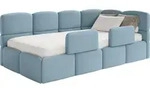 Selsey Cloudy &ndash; Kinderbett 90x200, Rausfallschutz, Kopfteil Rechts, Samt Hellblau