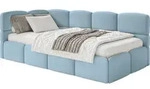 Selsey Cloudy &ndash; Jugendbett 90x200 Mit Matratze, Kopfteil Links, Samt Hellblau