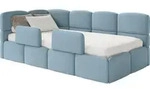 Selsey Cloudy &ndash; Kinderbett 90x200, Rausfallschutz, Kopfteil Links, Samt Hellblau