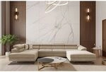 Wohnlandschaft Schlafsofa Sofa Carmelo In Stoff Nova Beige Ottomane Rechts
